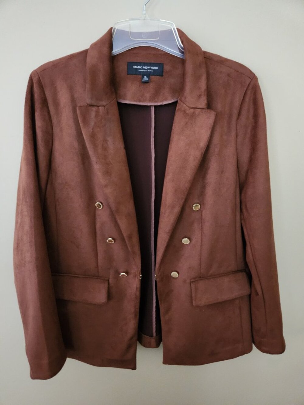 Marc New York Andrew Marc Women XL Blazer Jacket Brown Faux Suede Buttons